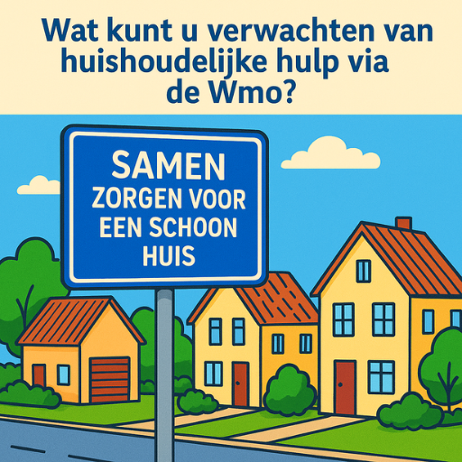 Straat met huizen en tekst: Wat kunt u verwachten van huishoudelijke hulp via Wmo?